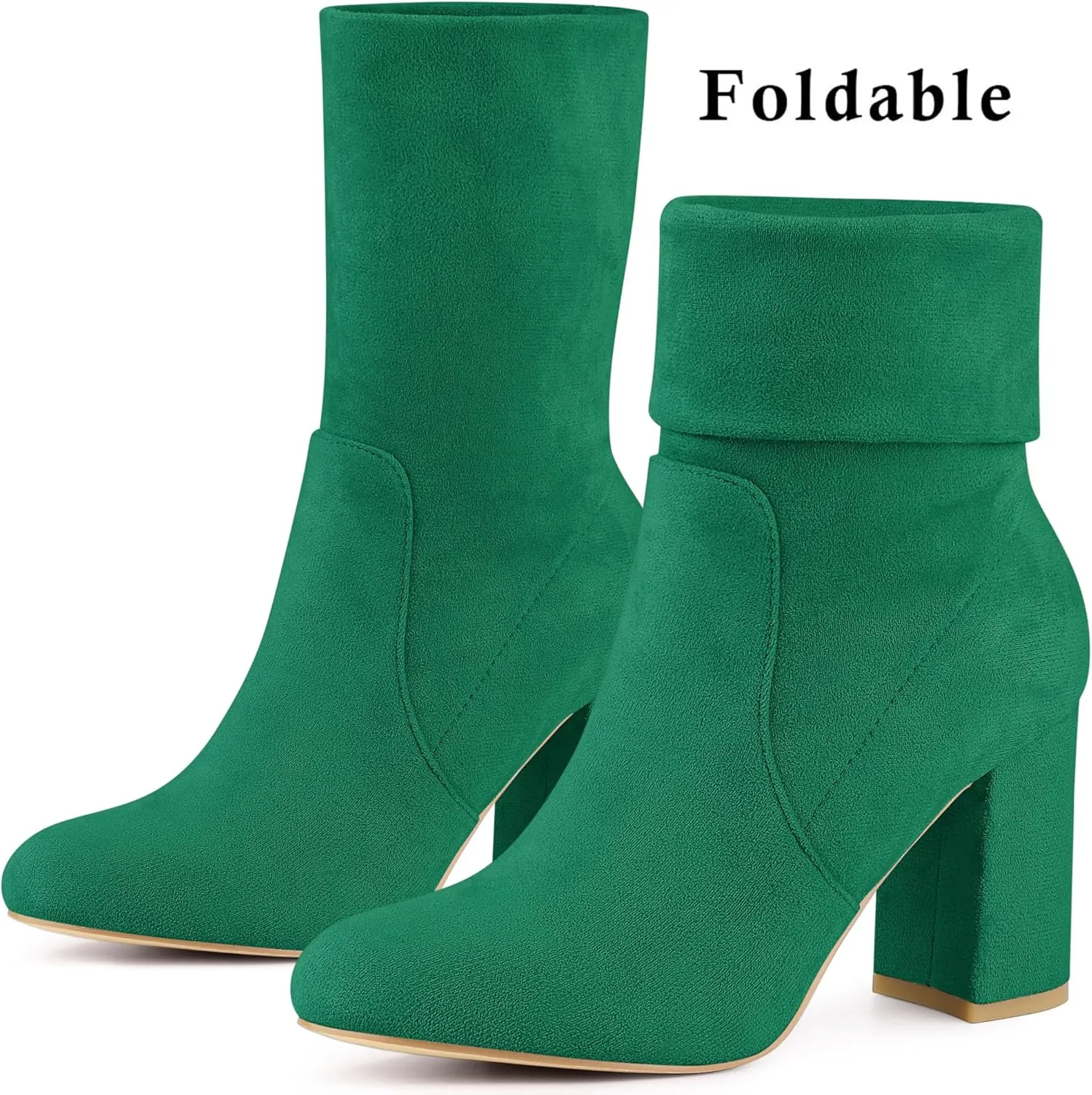 Perphy Stretch Foldable Sock Boot Round Toe Block Heel Ankle Boots for Women