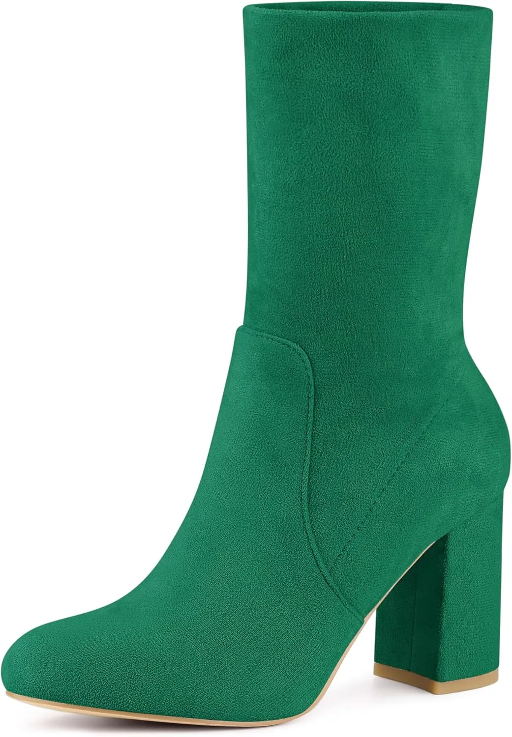 Perphy Stretch Foldable Sock Boot Round Toe Block Heel Ankle Boots for Women