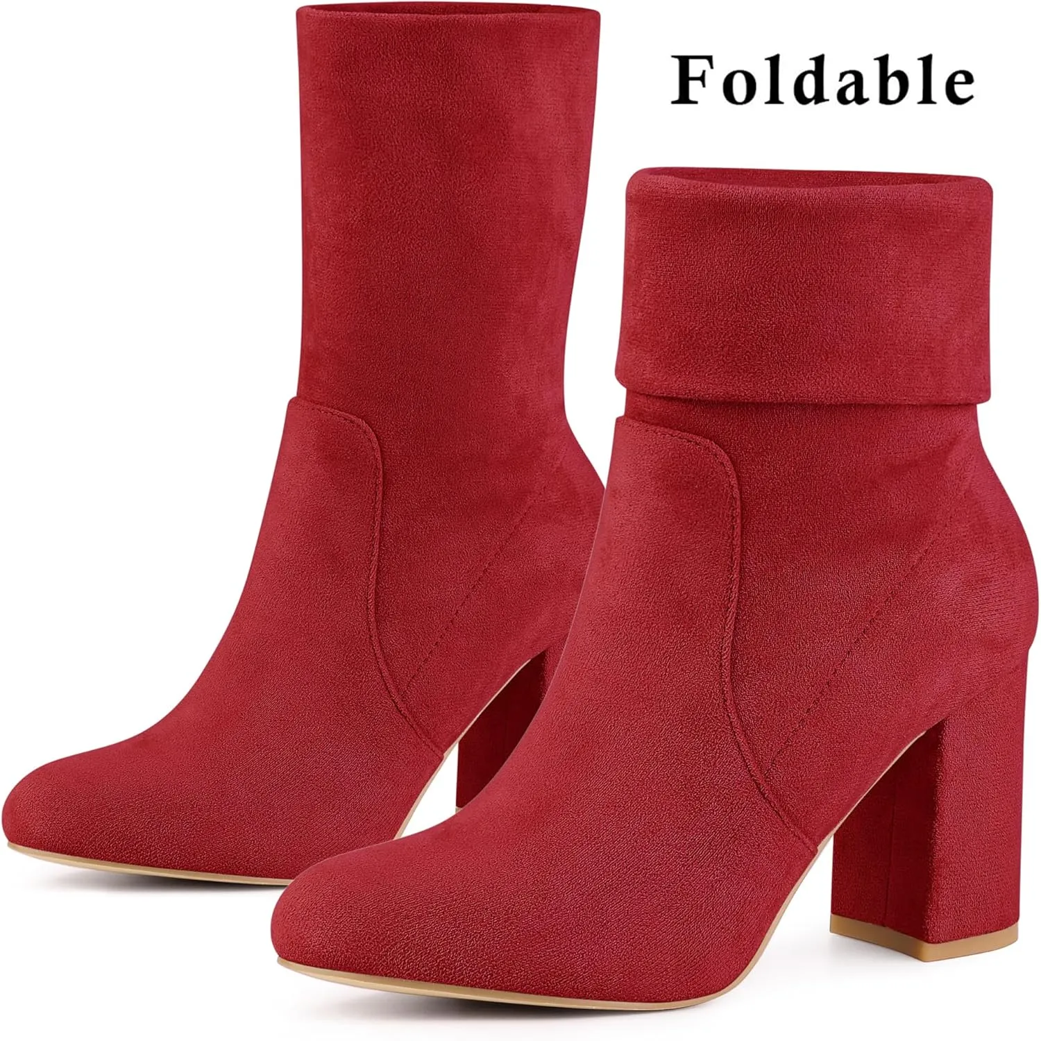 Perphy Stretch Foldable Sock Boot Round Toe Block Heel Ankle Boots for Women