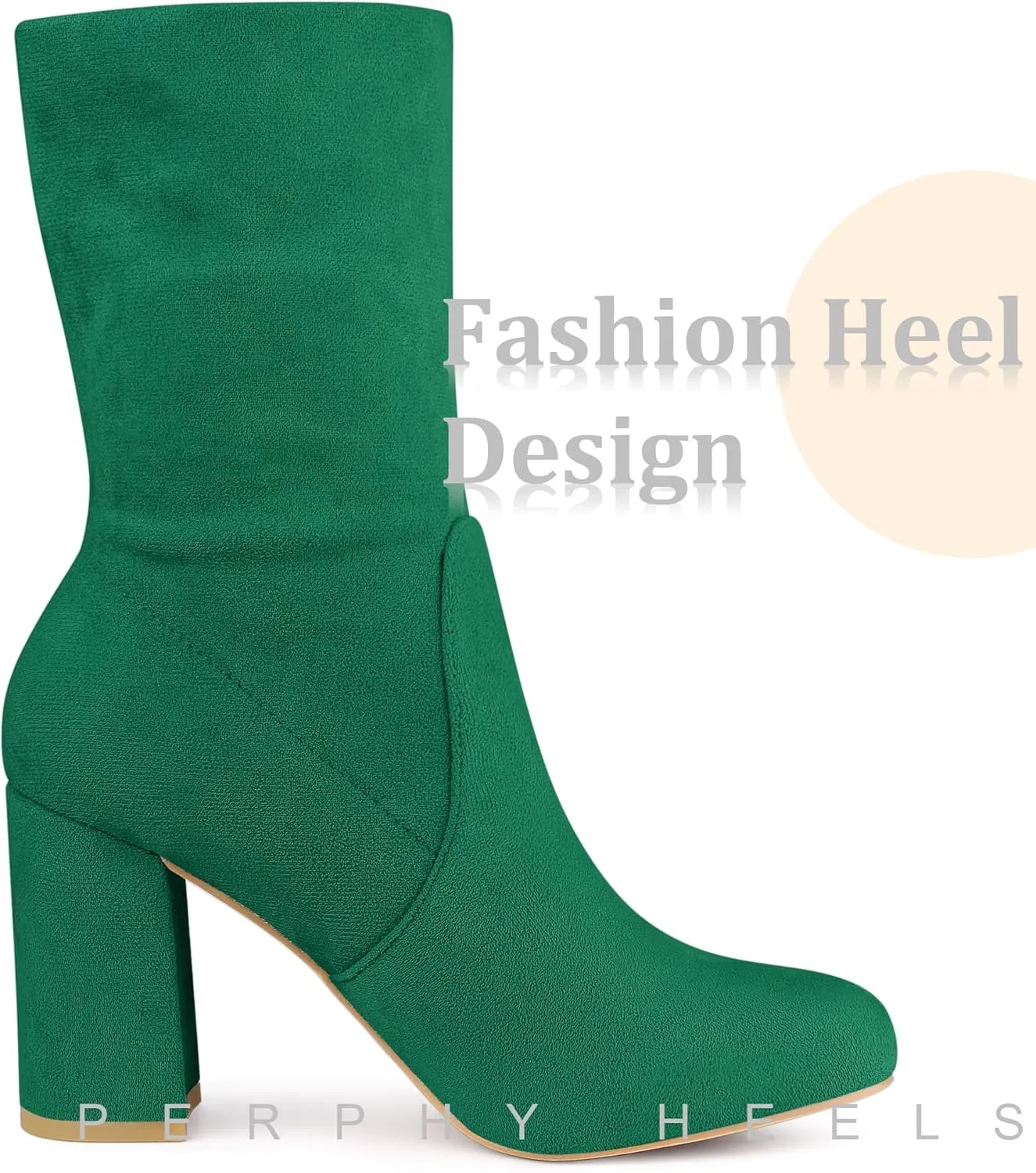 Perphy Stretch Foldable Sock Boot Round Toe Block Heel Ankle Boots for Women