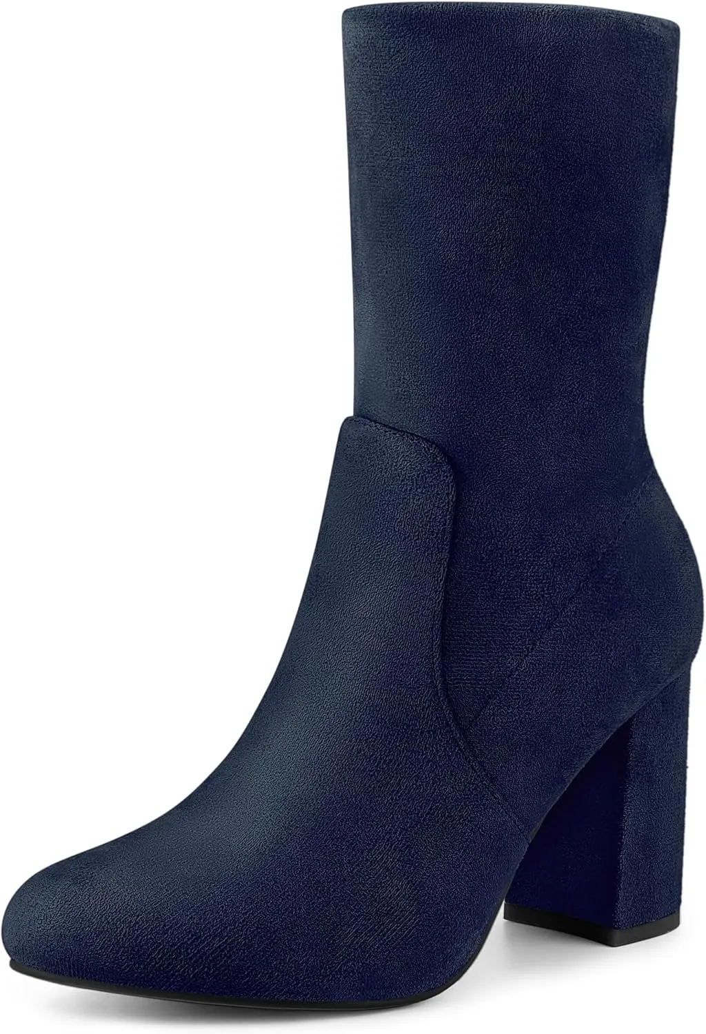 Perphy Stretch Foldable Sock Boot Round Toe Block Heel Ankle Boots for Women
