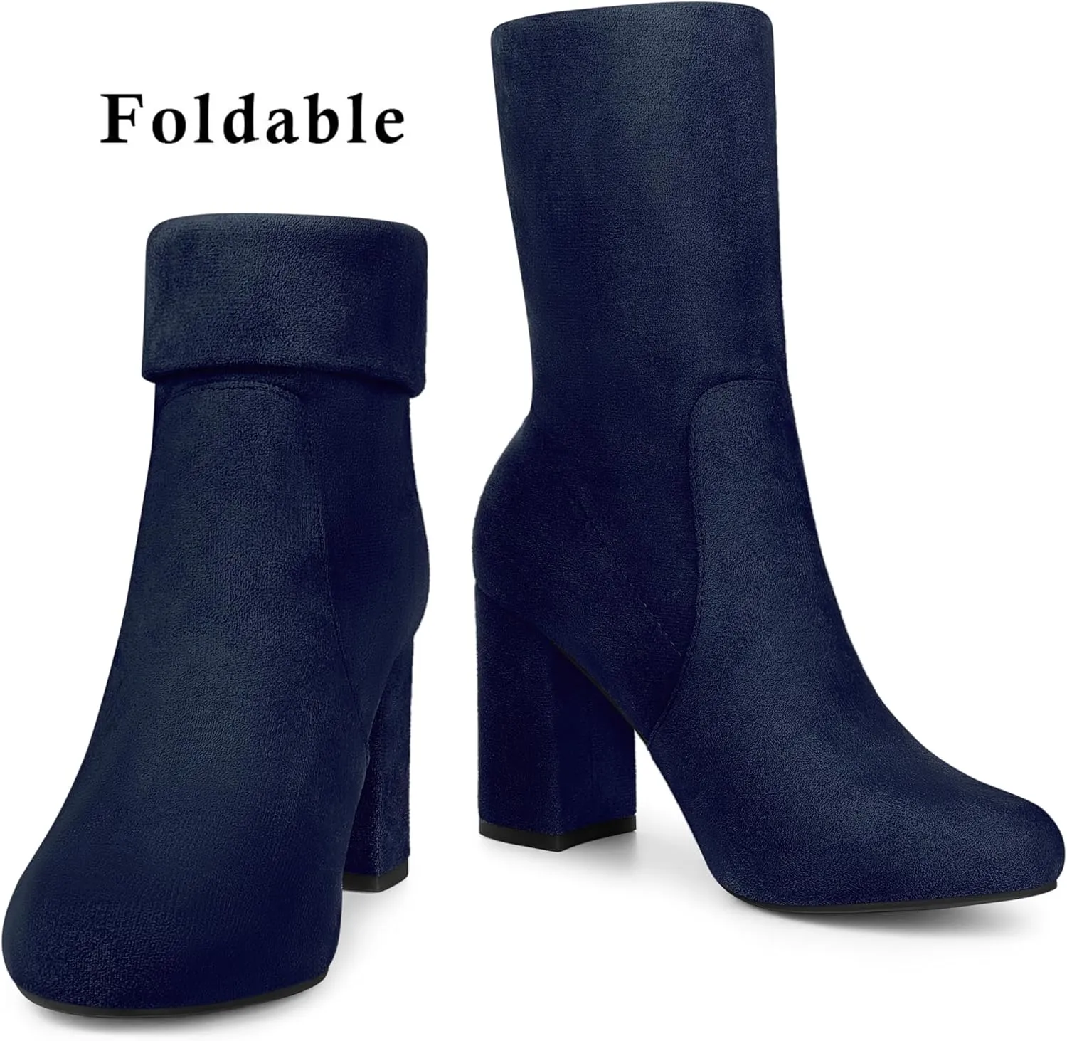 Perphy Stretch Foldable Sock Boot Round Toe Block Heel Ankle Boots for Women