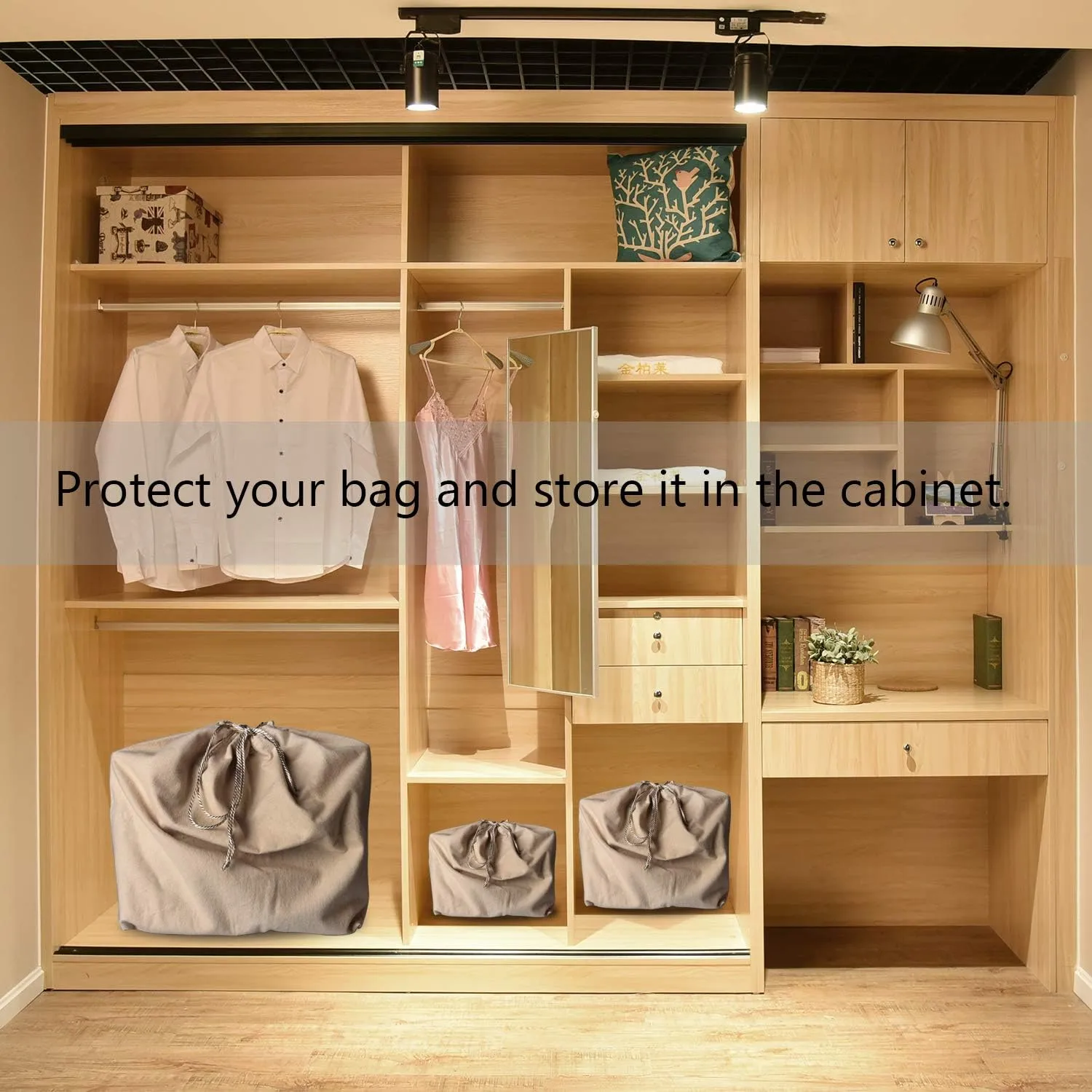 PlasMaller Dust Cover Storage Bags Purified 100% Cotton with Drawstring Pouch For Handbags Purses Pocketbooks Shoes Boots Set of 2 (19.6 x 18 in)