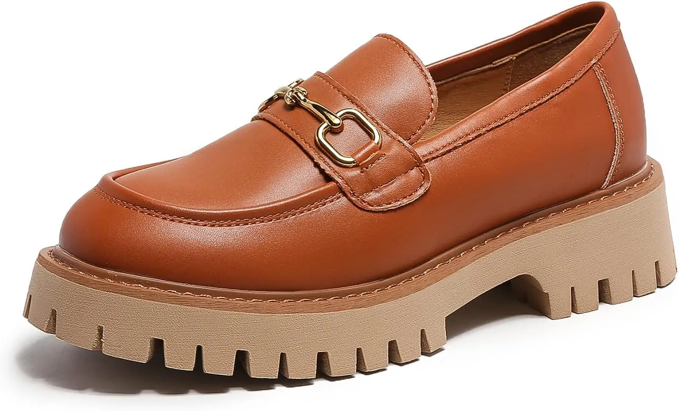 Platform Loafers for Women Chunky Heel Lug Sole Loafers Slip ons Round Toe