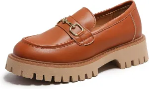 Platform Loafers for Women Chunky Heel Lug Sole Loafers Slip ons Round Toe