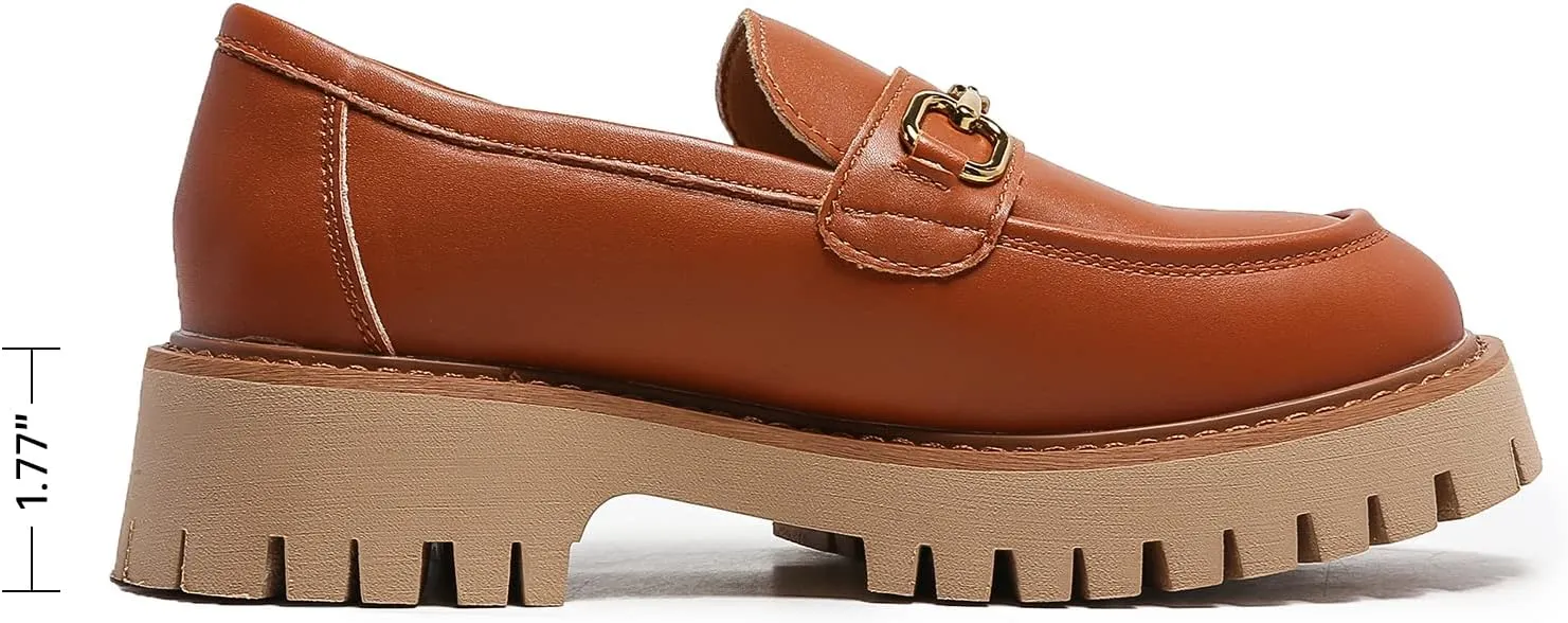 Platform Loafers for Women Chunky Heel Lug Sole Loafers Slip ons Round Toe