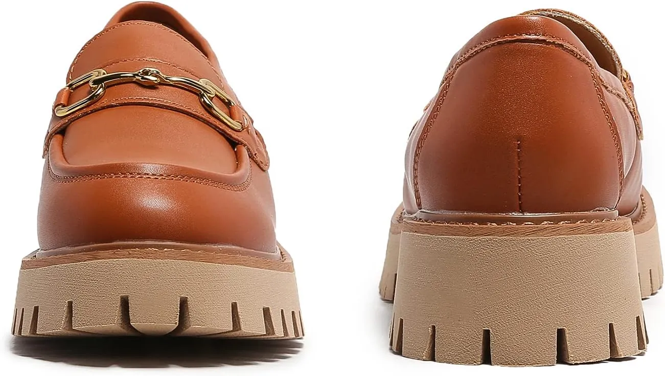 Platform Loafers for Women Chunky Heel Lug Sole Loafers Slip ons Round Toe