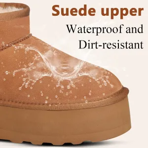 Platform Mini Boot For Women Short Ankle Boot Fur Fleece Lined Sneakers Snow Platform Anti-Slip Boot For Outdoor