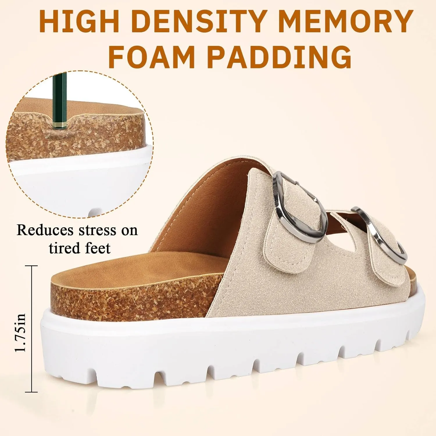 Platform Sandals for Women Wedge Chunky Sandal Womens Leather Sandals with Adjustable Buckle Straps and Memory Foam Insole