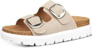 Platform Sandals for Women Wedge Chunky Sandal Womens Leather Sandals with Adjustable Buckle Straps and Memory Foam Insole