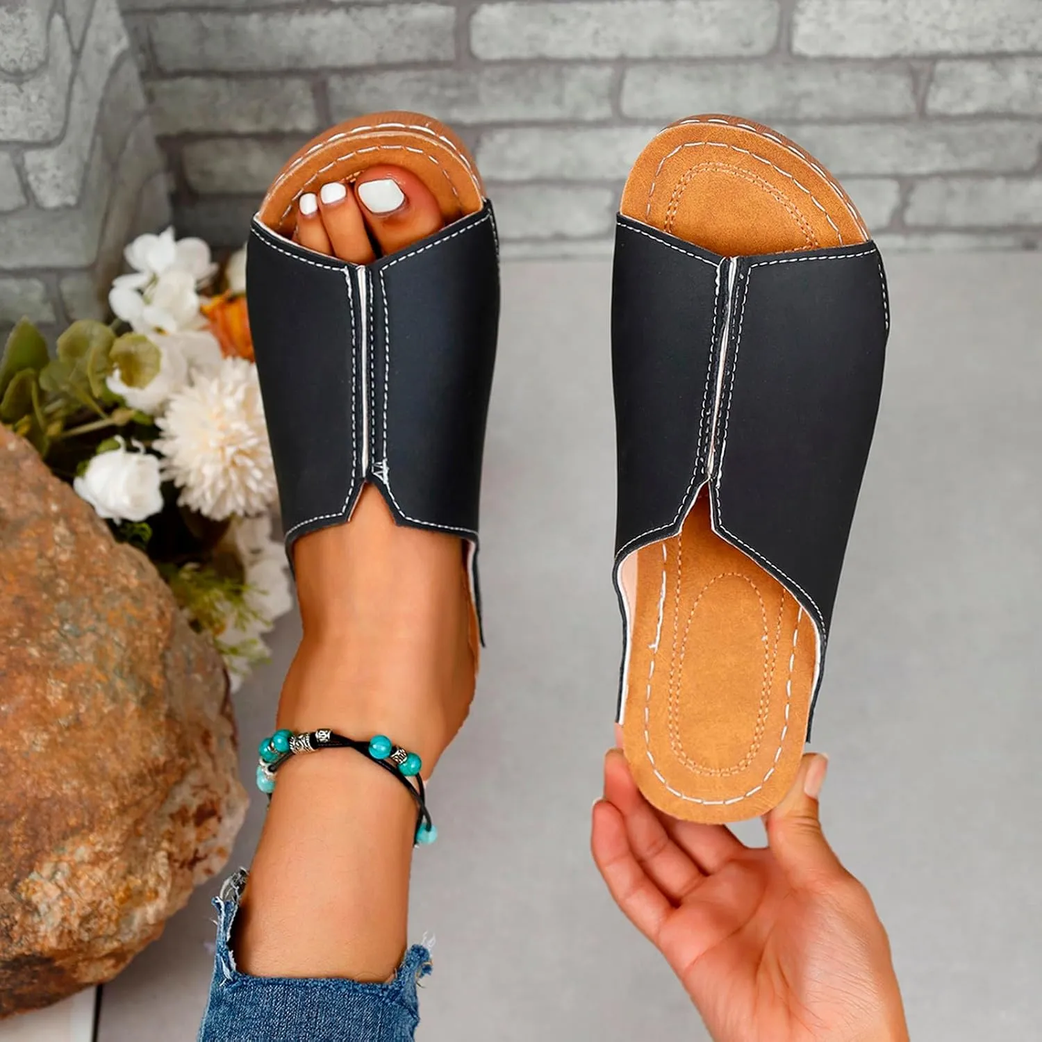 Platform Sandals Women Orthopedic Slip On Slide Slippers with Arch Support Comfort Beach Outdoor Walking Summer Shoes