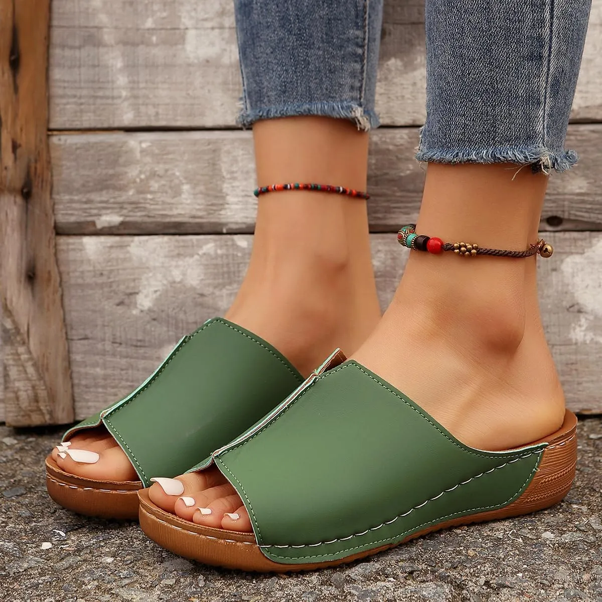 Platform Sandals Women Orthopedic Slip On Slide Slippers with Arch Support Comfort Beach Outdoor Walking Summer Shoes