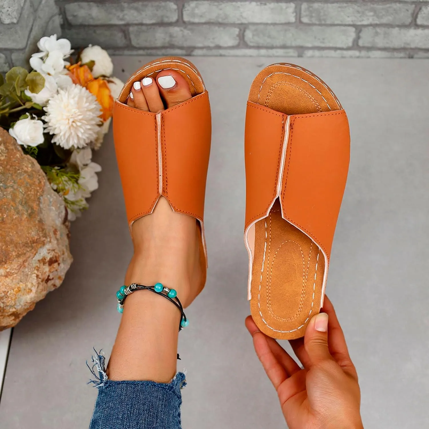 Platform Sandals Women Orthopedic Slip On Slide Slippers with Arch Support Comfort Beach Outdoor Walking Summer Shoes