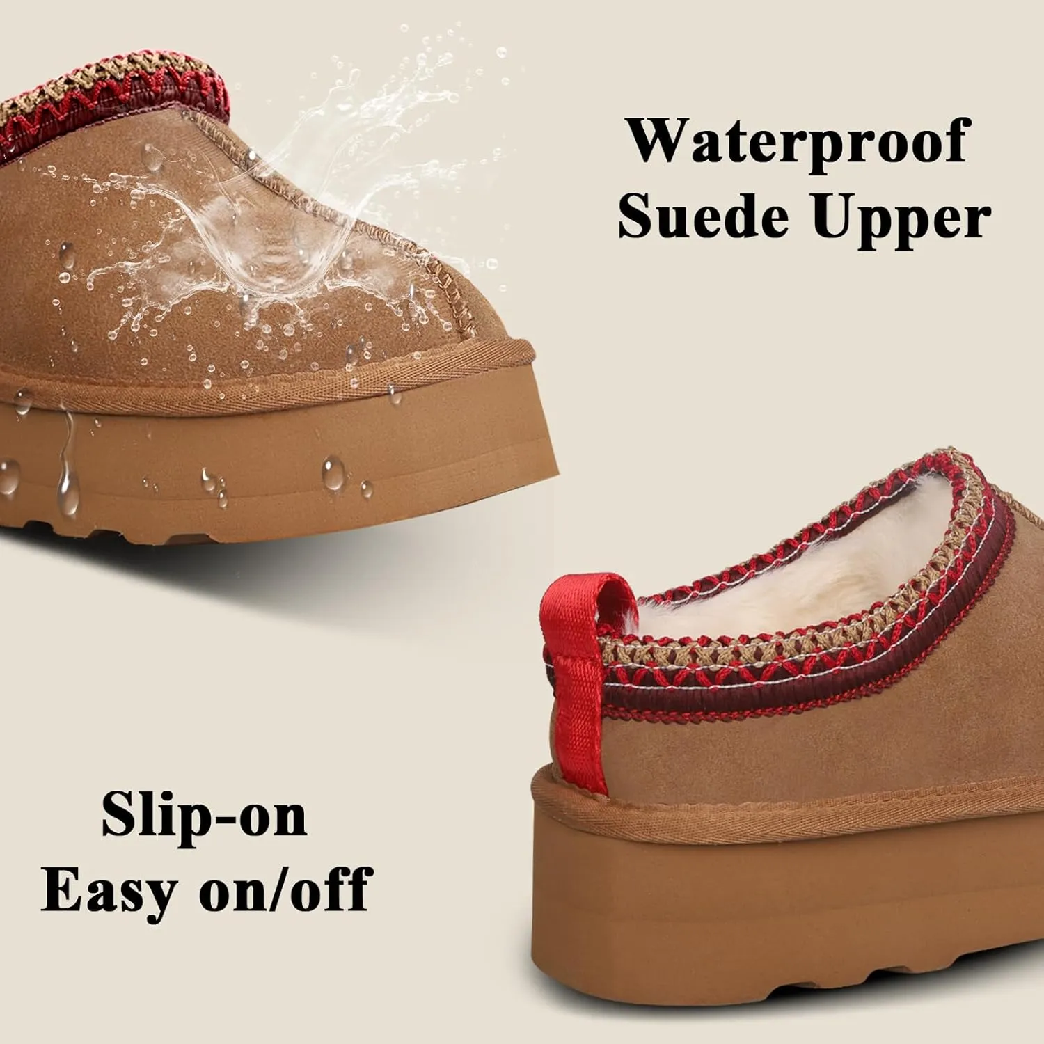 Platform Slippers for Women - Fleece Lined, Anti-Slip Snow Boots