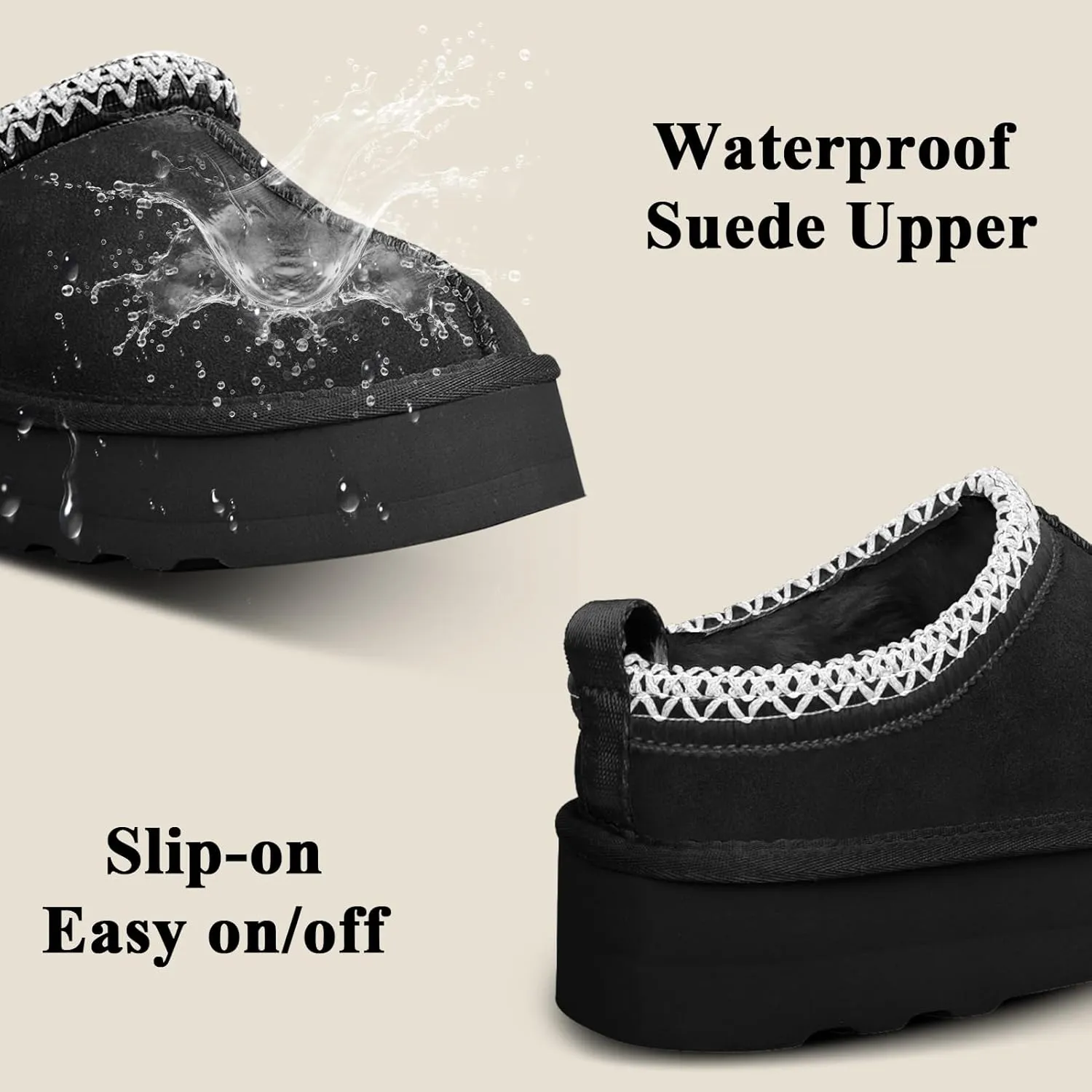 Platform Slippers for Women - Fleece Lined, Anti-Slip Snow Boots