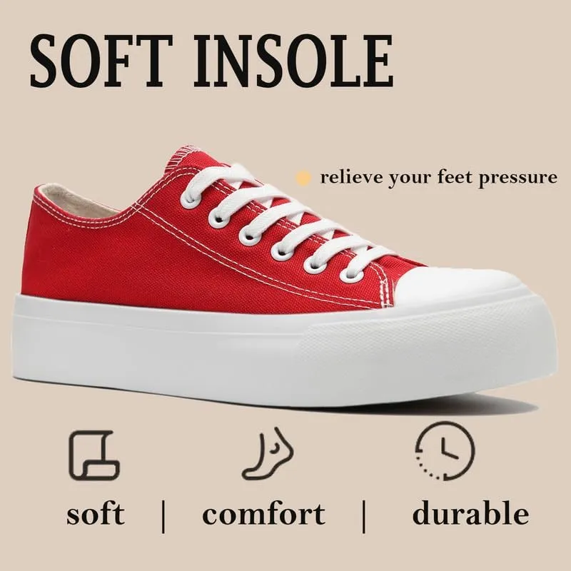 Platform Sneakers for Women Men Low Top Canvas Shoes for Women Classic Lace Up Canvas Platform Shoes Casual Tennis Walking Sneakers