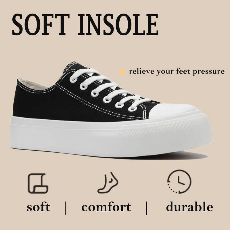 Platform Sneakers for Women Men Low Top Canvas Shoes for Women Classic Lace Up Canvas Platform Shoes Casual Tennis Walking Sneakers