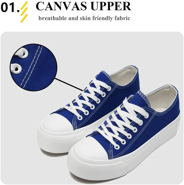 Platform Sneakers for Women Men Low Top Canvas Shoes for Women Classic Lace Up Canvas Platform Shoes Casual Tennis Walking Sneakers