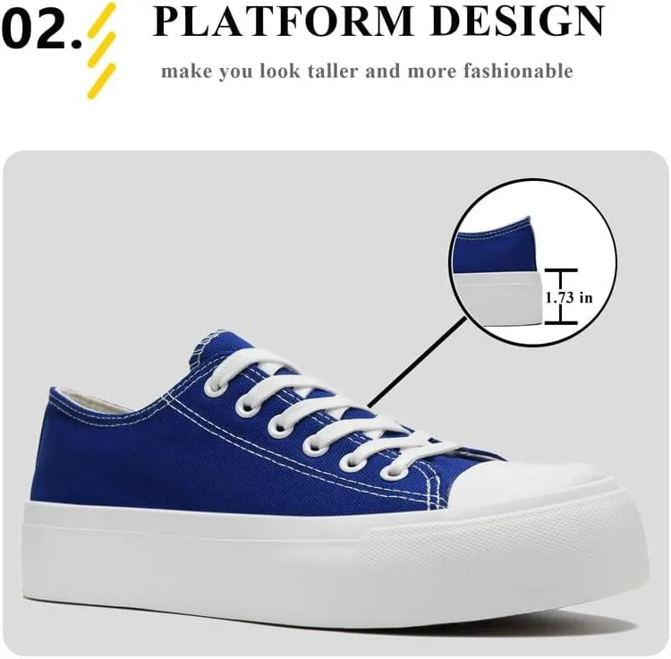 Platform Sneakers for Women Men Low Top Canvas Shoes for Women Classic Lace Up Canvas Platform Shoes Casual Tennis Walking Sneakers