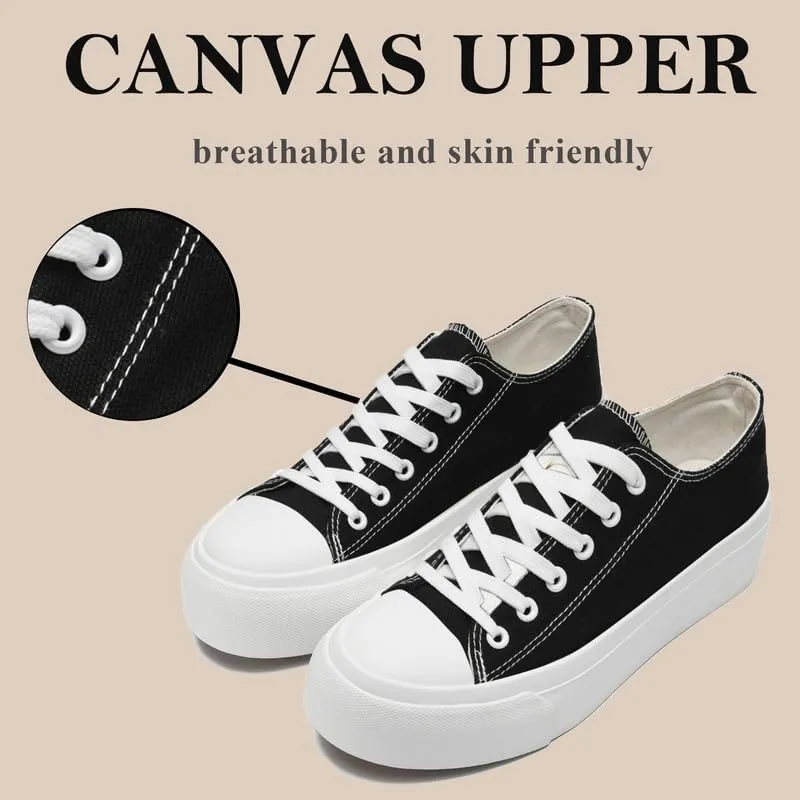 Platform Sneakers for Women Men Low Top Canvas Shoes for Women Classic Lace Up Canvas Platform Shoes Casual Tennis Walking Sneakers