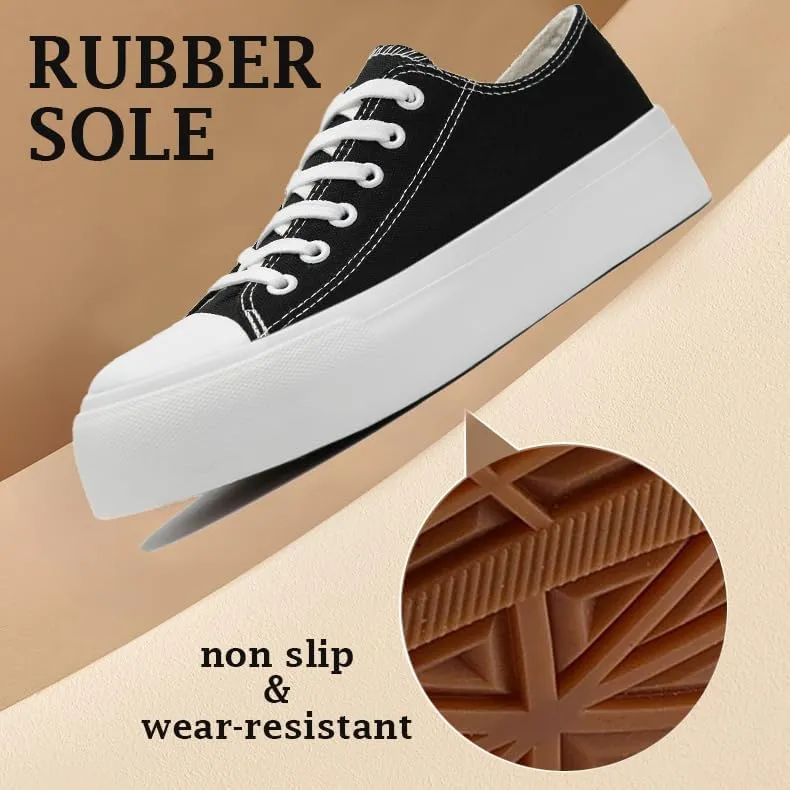 Platform Sneakers for Women Men Low Top Canvas Shoes for Women Classic Lace Up Canvas Platform Shoes Casual Tennis Walking Sneakers