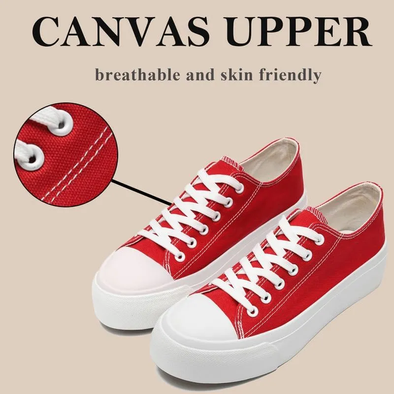 Platform Sneakers for Women Men Low Top Canvas Shoes for Women Classic Lace Up Canvas Platform Shoes Casual Tennis Walking Sneakers