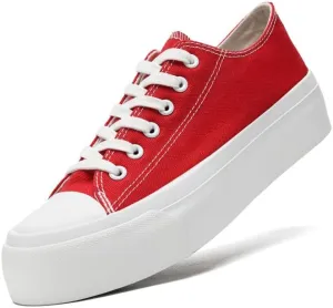 Platform Sneakers for Women Men Low Top Canvas Shoes for Women Classic Lace Up Canvas Platform Shoes Casual Tennis Walking Sneakers