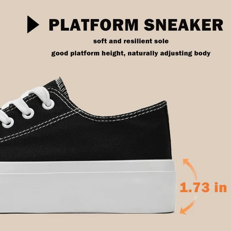 Platform Sneakers for Women Men Low Top Canvas Shoes for Women Classic Lace Up Canvas Platform Shoes Casual Tennis Walking Sneakers