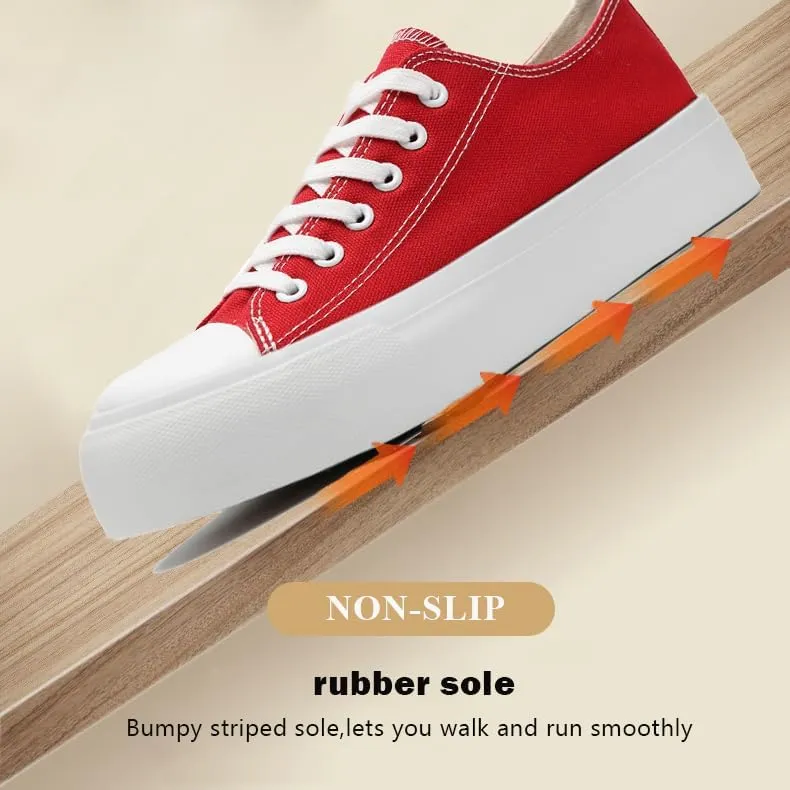 Platform Sneakers for Women Men Low Top Canvas Shoes for Women Classic Lace Up Canvas Platform Shoes Casual Tennis Walking Sneakers