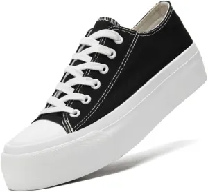 Platform Sneakers for Women Men Low Top Canvas Shoes for Women Classic Lace Up Canvas Platform Shoes Casual Tennis Walking Sneakers