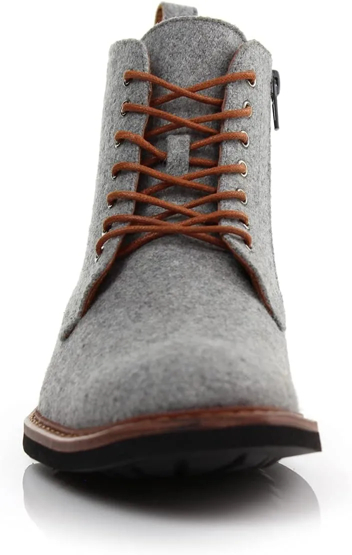Polar Fox Brooke MPX806061 Grey Woolen and Leather Lace-up Fashion Chukka Boots with Zipper Closure