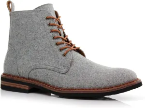 Polar Fox Brooke MPX806061 Grey Woolen and Leather Lace-up Fashion Chukka Boots with Zipper Closure