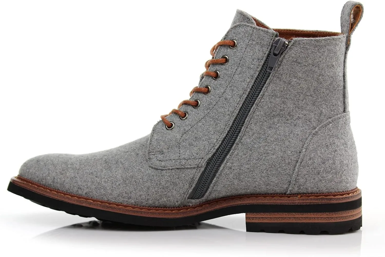 Polar Fox Brooke MPX806061 Grey Woolen and Leather Lace-up Fashion Chukka Boots with Zipper Closure