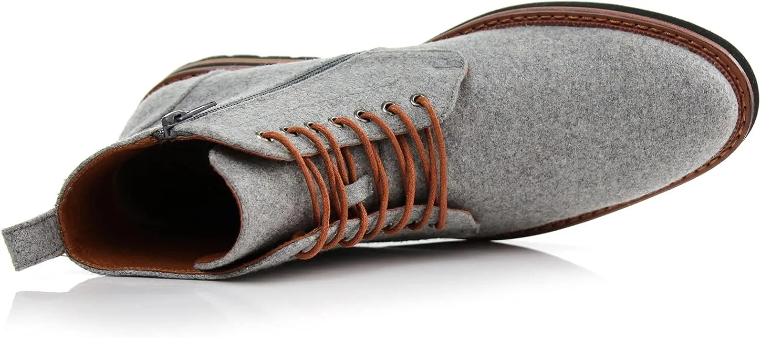 Polar Fox Brooke MPX806061 Grey Woolen and Leather Lace-up Fashion Chukka Boots with Zipper Closure