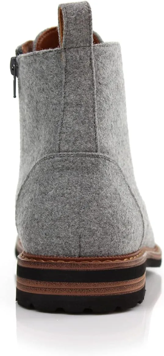 Polar Fox Brooke MPX806061 Grey Woolen and Leather Lace-up Fashion Chukka Boots with Zipper Closure