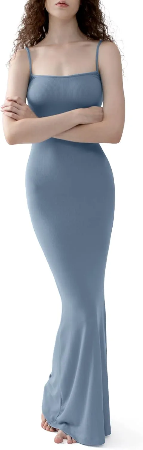 PUMIEY Women's Slip Maxi Dress Sexy Ribbed Bodycon Dresses Long Dress