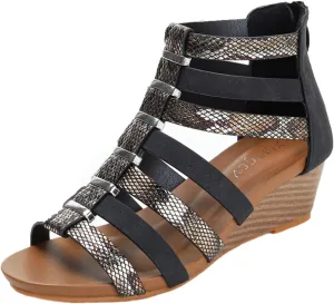 RiceelSor Women's Open Toe Wedge Gladiator Sandals High-top With Back Zipper Breathable Soft Orthopedic Vintage Roman Style Caged Sandals