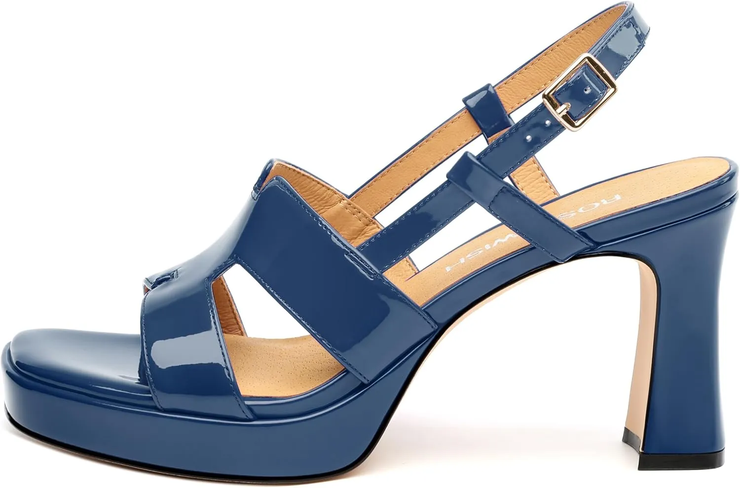 ROSERWISH Heels for Women Chunky Block Platform High Heels Square Open Toe Strappy Heel Sandals Wedding Party Prom Fashion Slingback Dress Pump Sandals Shoes