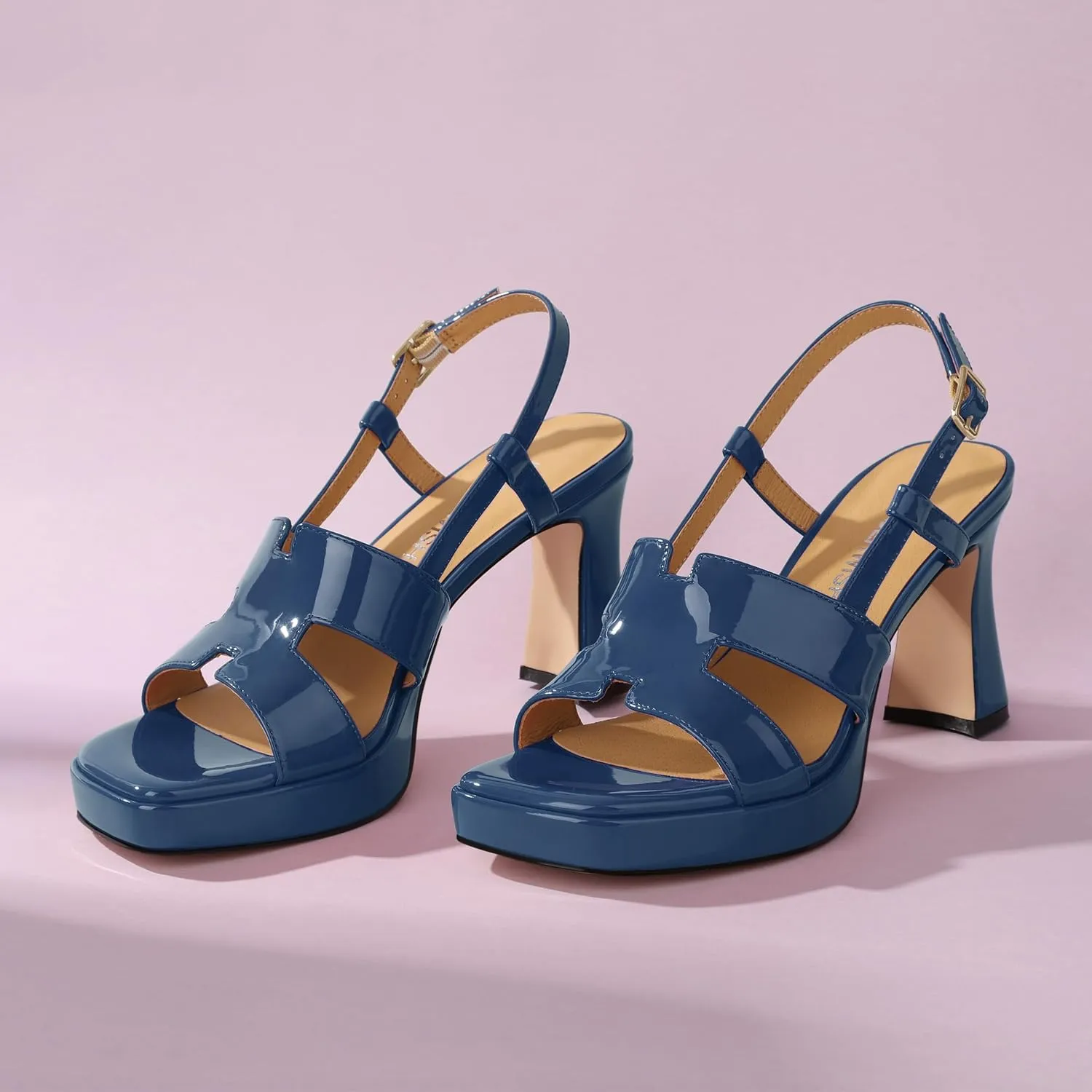 ROSERWISH Heels for Women Chunky Block Platform High Heels Square Open Toe Strappy Heel Sandals Wedding Party Prom Fashion Slingback Dress Pump Sandals Shoes