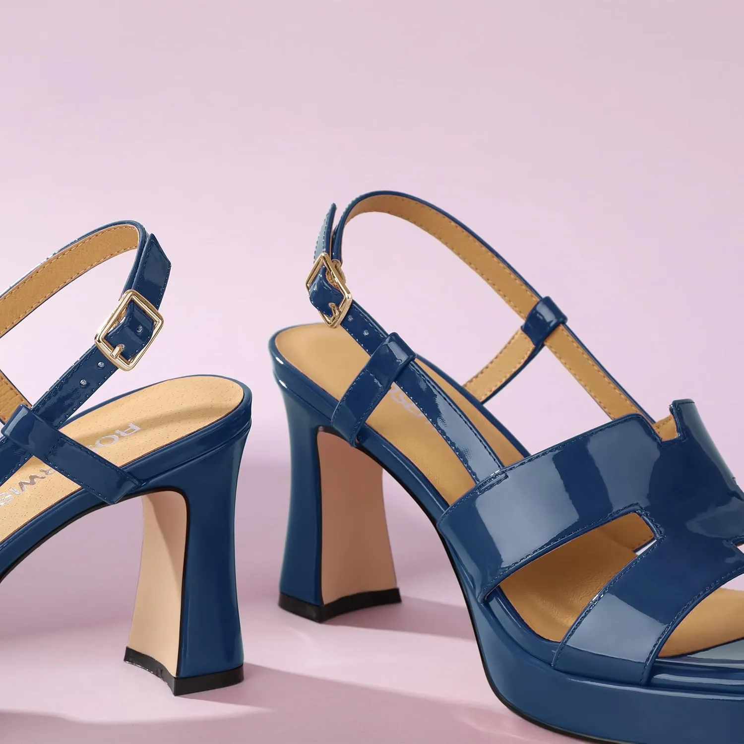 ROSERWISH Heels for Women Chunky Block Platform High Heels Square Open Toe Strappy Heel Sandals Wedding Party Prom Fashion Slingback Dress Pump Sandals Shoes