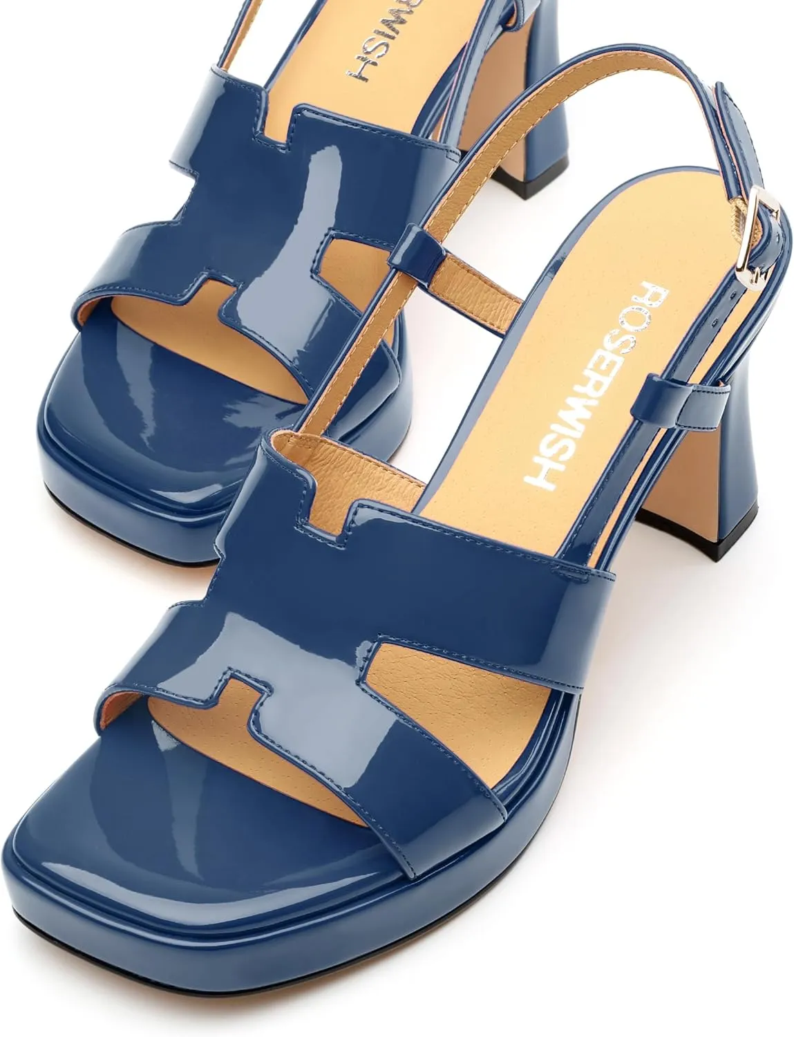 ROSERWISH Heels for Women Chunky Block Platform High Heels Square Open Toe Strappy Heel Sandals Wedding Party Prom Fashion Slingback Dress Pump Sandals Shoes