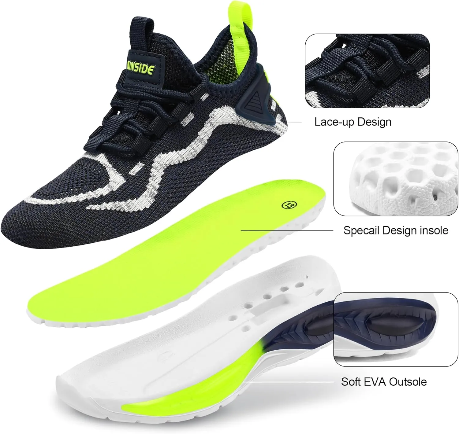 RUNSIDE Boys Girls Sneakers, Lace up Kids Tennis Shoes for Walking/Running Lightweight Breathable Gym Shoes Outdoor, Little Kid/Big Kid