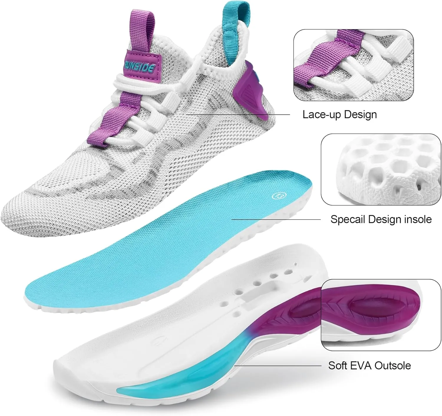 RUNSIDE Boys Girls Sneakers, Lace up Kids Tennis Shoes for Walking/Running Lightweight Breathable Gym Shoes Outdoor, Little Kid/Big Kid