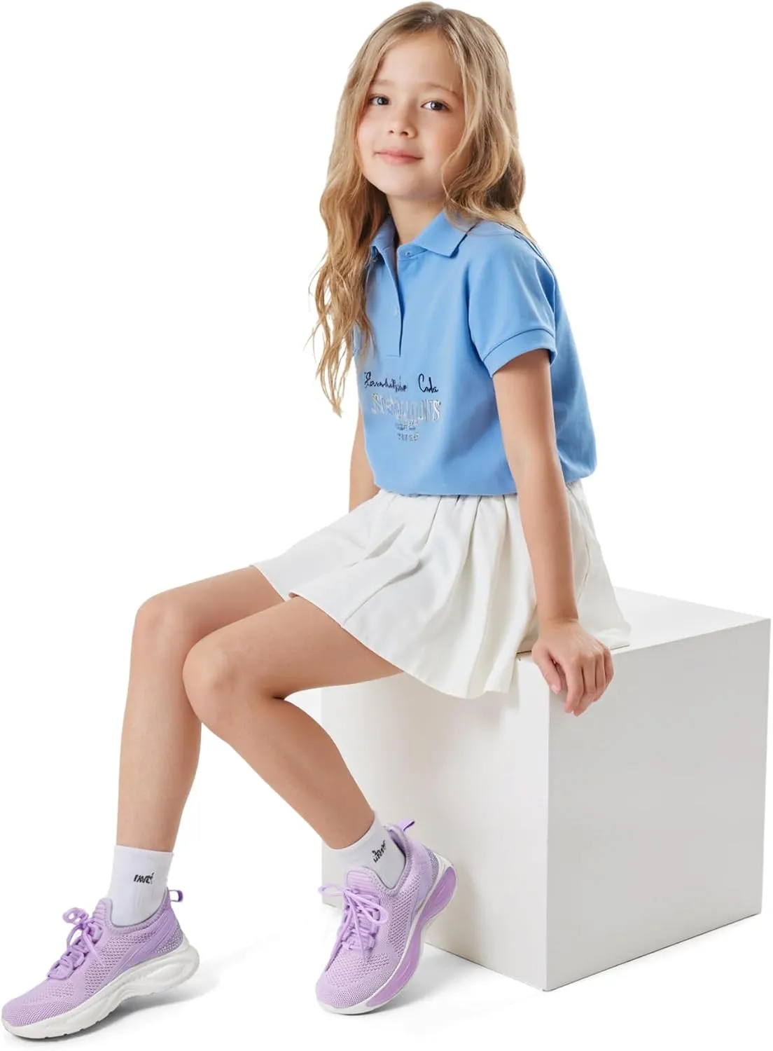 RUNSIDE Girls Lightweight Sneakers Kids Lace-up Tennis Running Shoes, Breathable Walking Shoes for Toddler/Little Kid/Big Kid