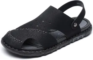 Sandals For Men Indoor and Outdoor Beach Casual Closed Toe Water Sandals Leather Slip On Two uses Waterproof Athletic Handmade Slippers Soft