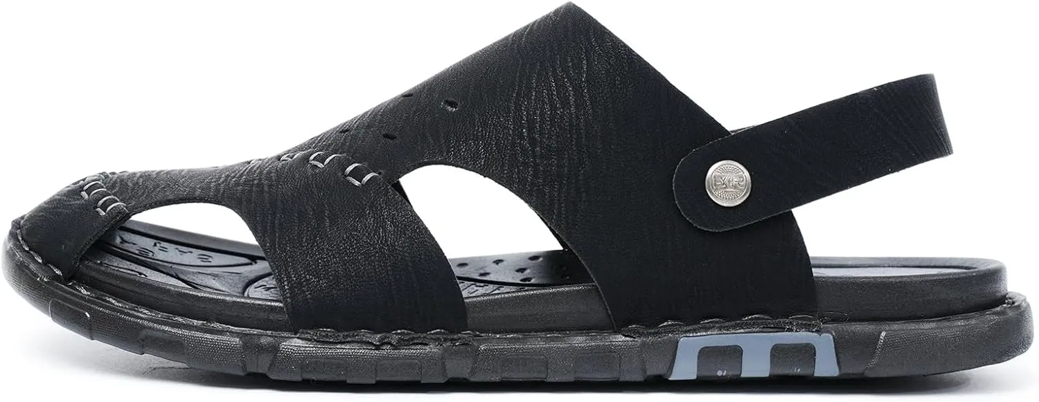 Sandals For Men Indoor and Outdoor Beach Casual Closed Toe Water Sandals Leather Slip On Two uses Waterproof Athletic Handmade Slippers Soft