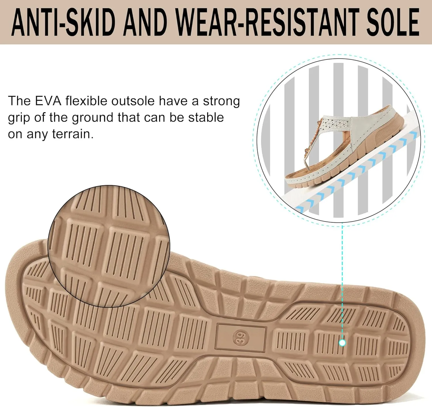Sandals for Women Wedge Shoes: Casual Summer Comfortable Cushioned FootBed Bohemia Rhinestone Work Womens Flip Flops for Office Travel