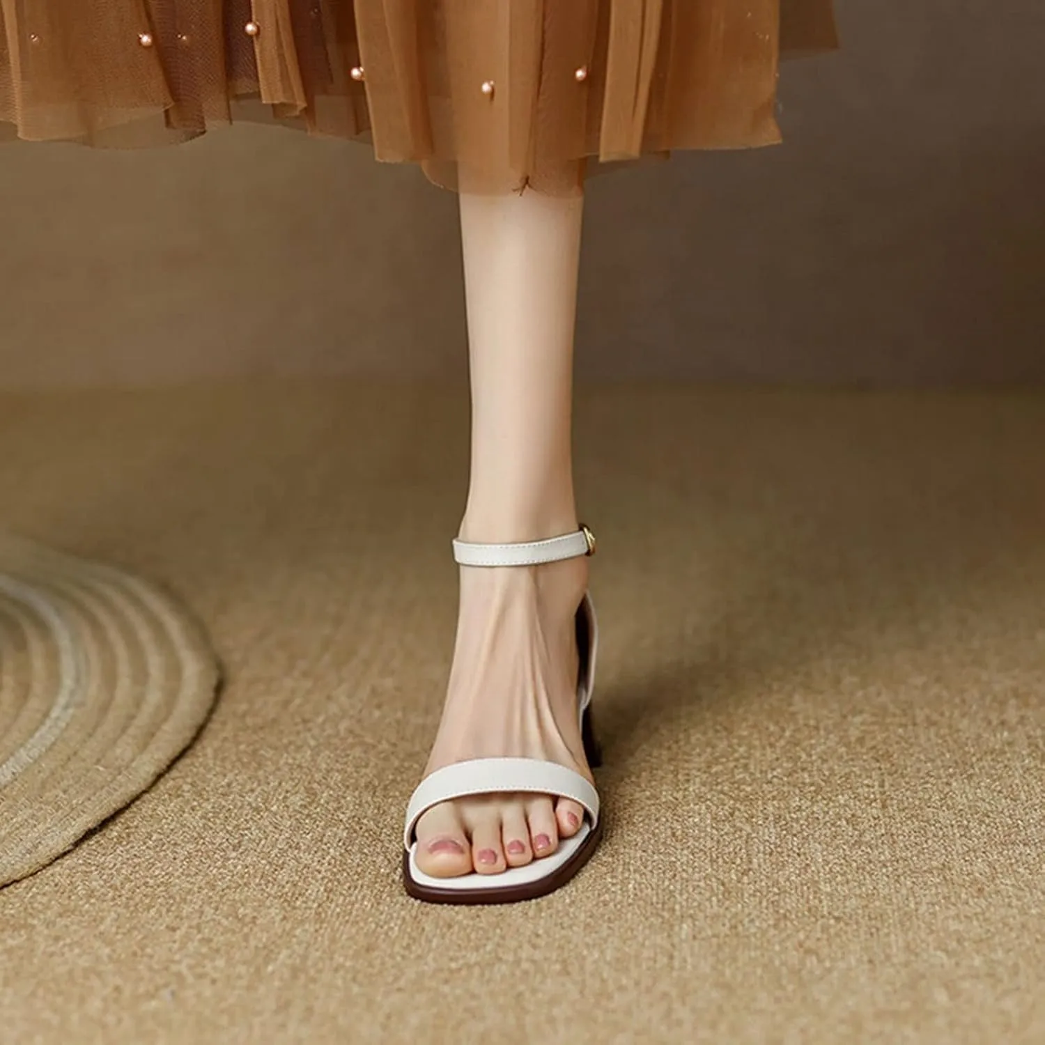 Sandals For Women Women Sandals Split Leather Cover Heel Shoes Open Toe Chunky Heel Sandals High Heel Shoes Women Solid Female Sandals