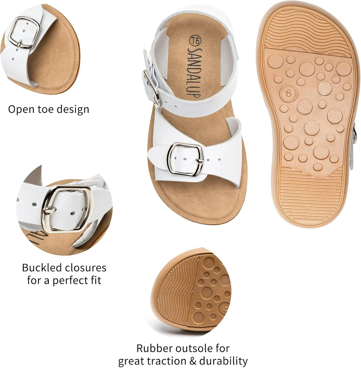 SANDALUP Summer Sandals w Double Buckle for Toddler Girls/Boys