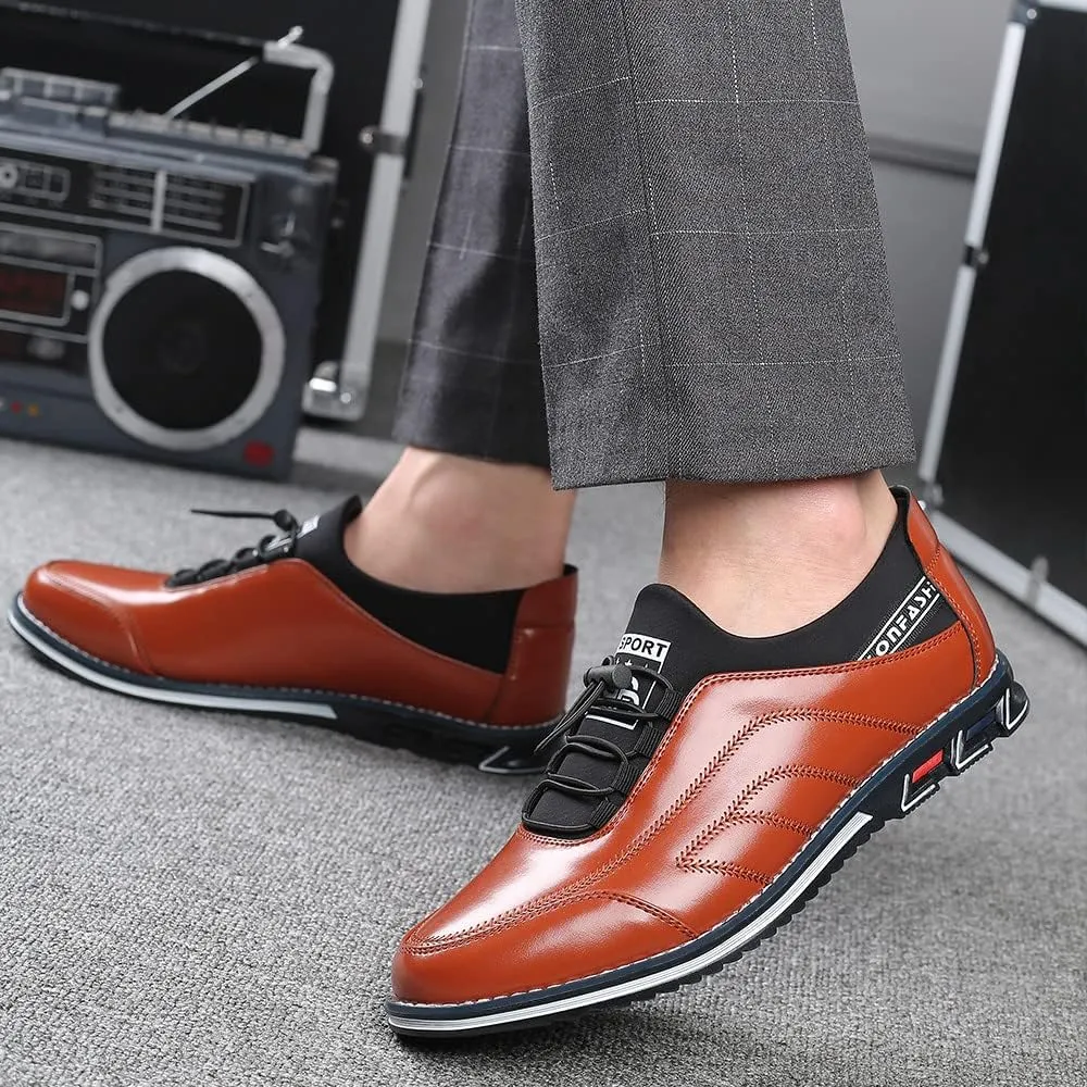 Santimon Mens Casual Leather Drawstring Slip-On Sneakers Business Formal Walking Comfort Driving Lofers Classic Moccasin Shoes